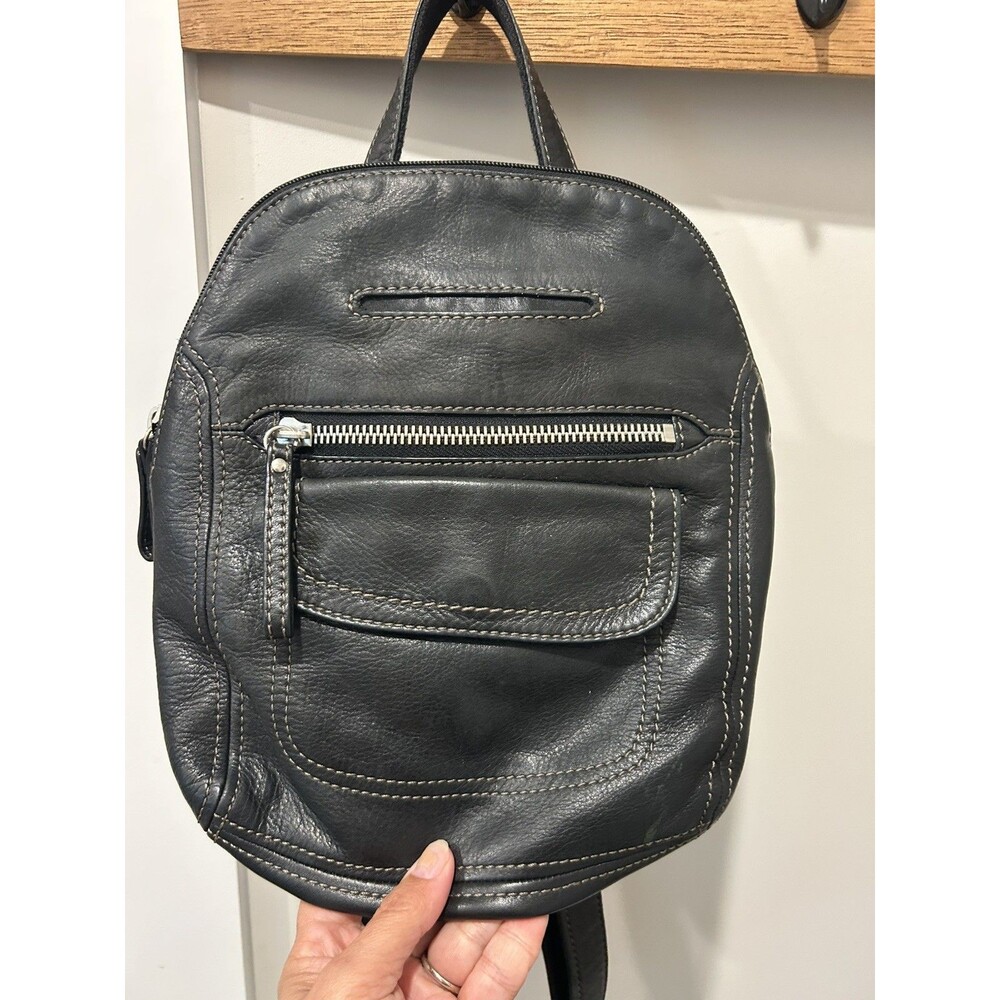 Fossil Long Live Vintage Black Leather Small Backpack City Pockets Preppy Travel